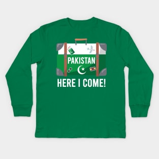 Pakistan here I come. Pakistani flag travel design Kids Long Sleeve T-Shirt